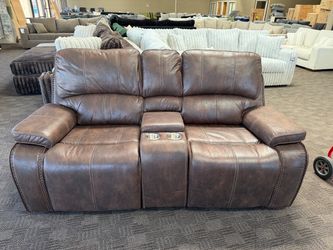Brown power reclining love seat