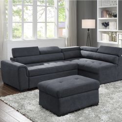 Harris Sectional & Ottoman- Dark Gray