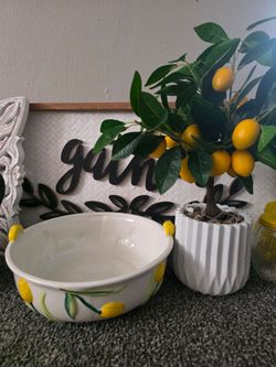 Faux Lemon tree and large bowl