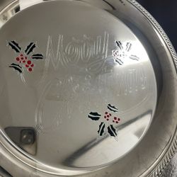 Vintage Silver Plate Merry Christmas Cookie Serving Plate 12” Holiday Decor 
