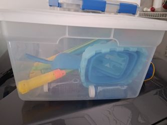 Box of water toys and bubbles