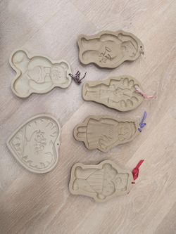 Vintage Stoneware Cookie Mold Lot Brown Bag Cookie Art Pampered Chef 6 Pieces