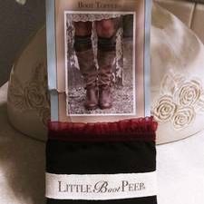 Brand New LITTLE BOOT PEEP Boot Topper - Black With Burgundy Ruffle 