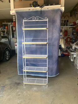 White Metal Bakers Rack with Gold Accents
