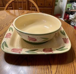 Ceramic Bowl And Platter Floral Large