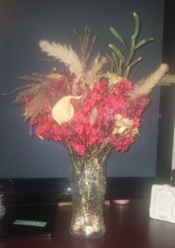 Artificial Flowers In Crystal Vase 