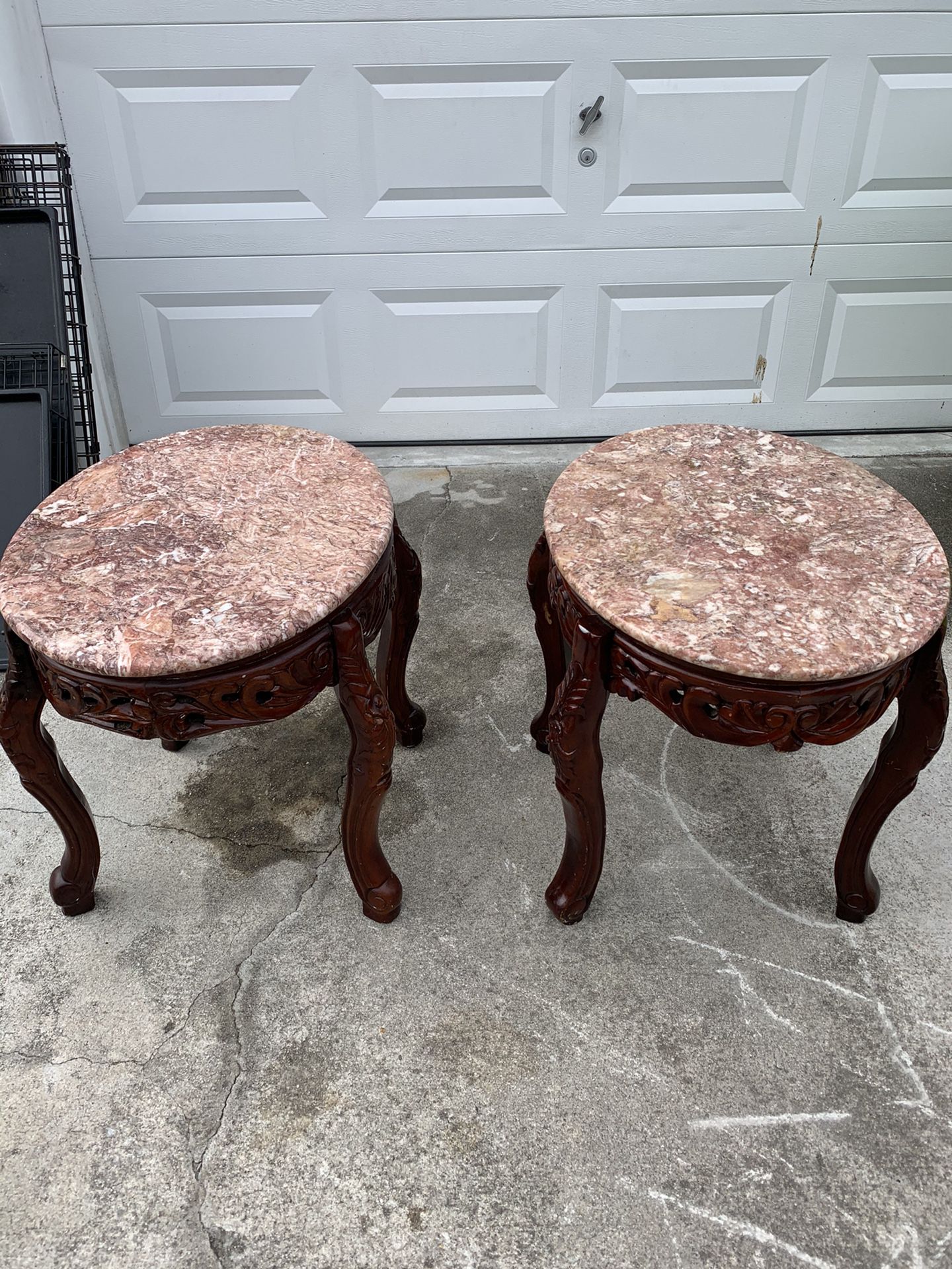 Mahogany Marble  Side Tables