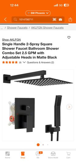 Single Handle 2-Spray Square Shower Faucet Bathroom Shower Combo Set 2.5 GPM with Adjustable Heads in Matte Black