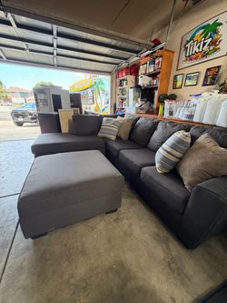Dark Gray Sectional Sofa with Ottoman