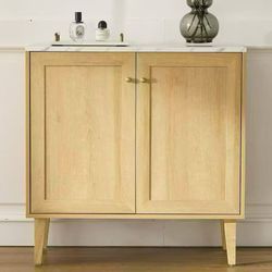 Modern Storage Cabinet Freestanding Accent Cabinet Sideboard Buffet with Faux Marble Top & Adjustable Shelves $90