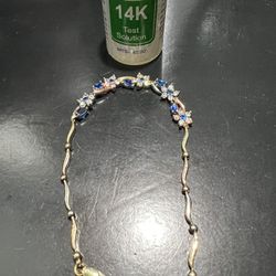 BEAUTIFUL PURE 14K GOLD WITH MULTI COLORS STONE BRACELET SIZE 7 INCHES 