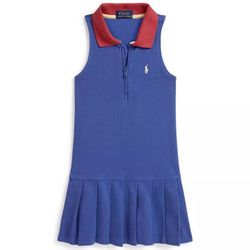 Polo Ralph Lauren Girls' 3T Pleated Mesh Quarter-Zip Polo Dress