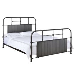 Queen Size Metal Frame Sleigh Bed in Antique Black (Mattress Included)