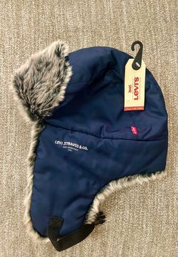 Levi's Faux Fur Lined Trapper Hat, Navy New with Tags
