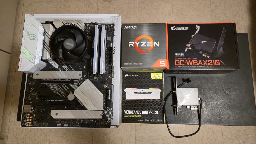 (BUNDLE) ASUS ROG Strix B550-A Gaming Motherboard w/ 16GB RGB Ram, Ryzen 5 5600 CPU + Cooler, Wi-Fi Card