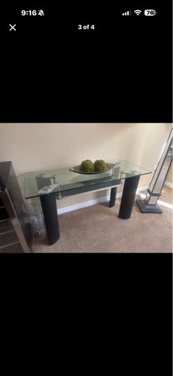 Glass Top Console Table with Black Legs