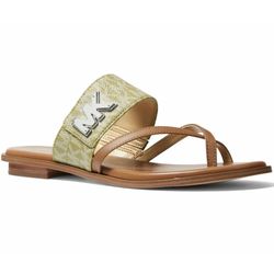 MICHAEL KORS Sidney MK Signature Flat Sandals Flip-Flops Oregano Leather Sz 8