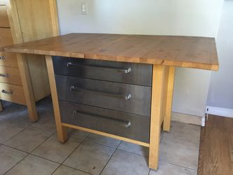 Solid Wood Kitchen Island / Work Table with 3 Drawers