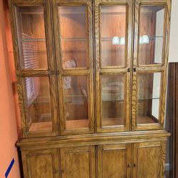 Brown Wood Glass Shellf China Hutch