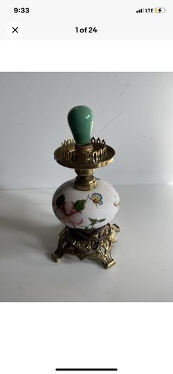 Rare Vintage Floral / butterfly Ceramic / Brass Torchiere Table Lamp.