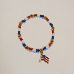 Red, White & Blue Beaded American Flag Charm Bracelet