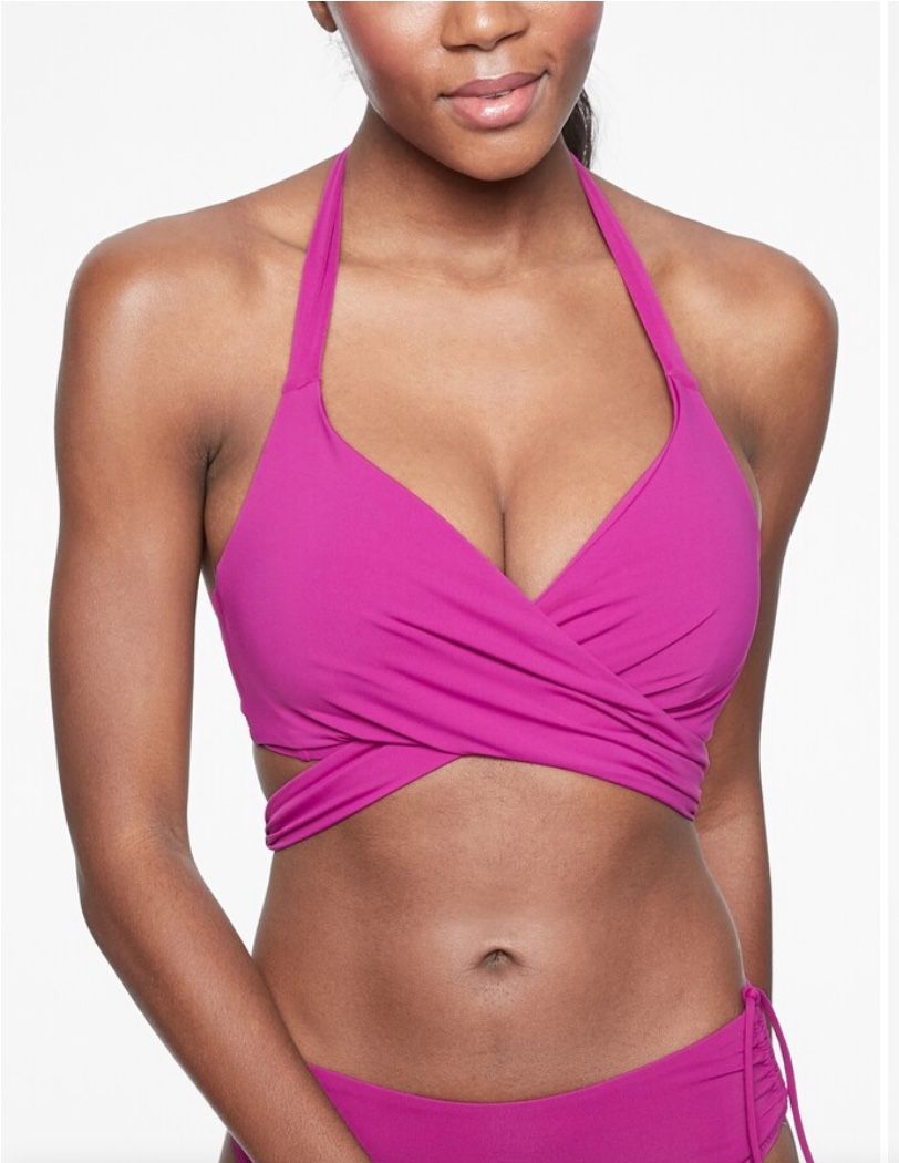 Athleta BRA CUP WRAP HALTER BIKINI TOP pink 34 D/DD