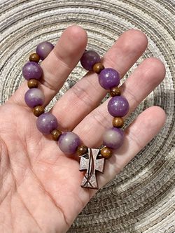 Purple wooden beads stretchy Christian cross bracelet jewelry