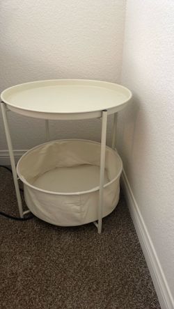 White Round Side Table with Storage Basket