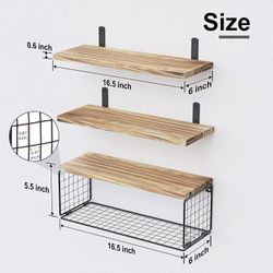 HOMCYTOP Floating Shelves Wall Mounted, Bathroom Shelf Organizer Over Toilet with Paper Storage Basket, Rustic Farmhouse Wall Shelves Brackets for Wal