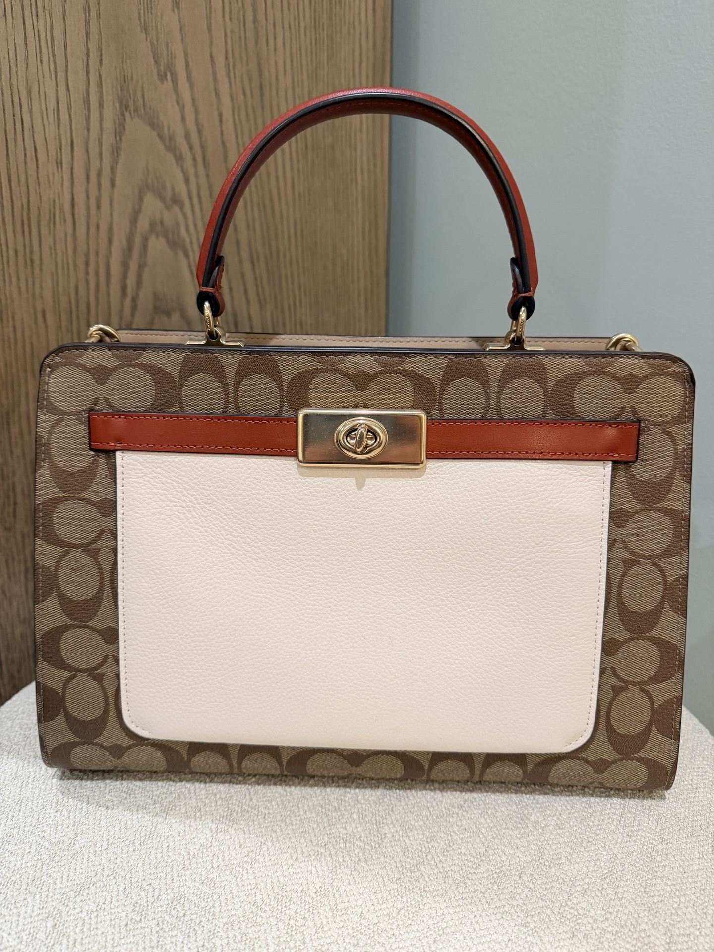 Coach Brown and Cream Satchel with Crossbody Strap