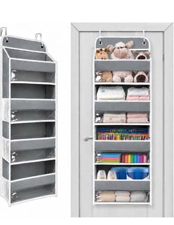 Over the Door Organizer 4 Shelves & 4 Side Pockets, Hanging Door Storage 44 lb Capacity, Flexible Reinforced Hooks, Hanging Door Storage for Bathroom,