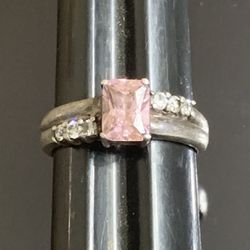 vintage square pink sapphire ring 925 Silver White Sapphire Accents Size 9