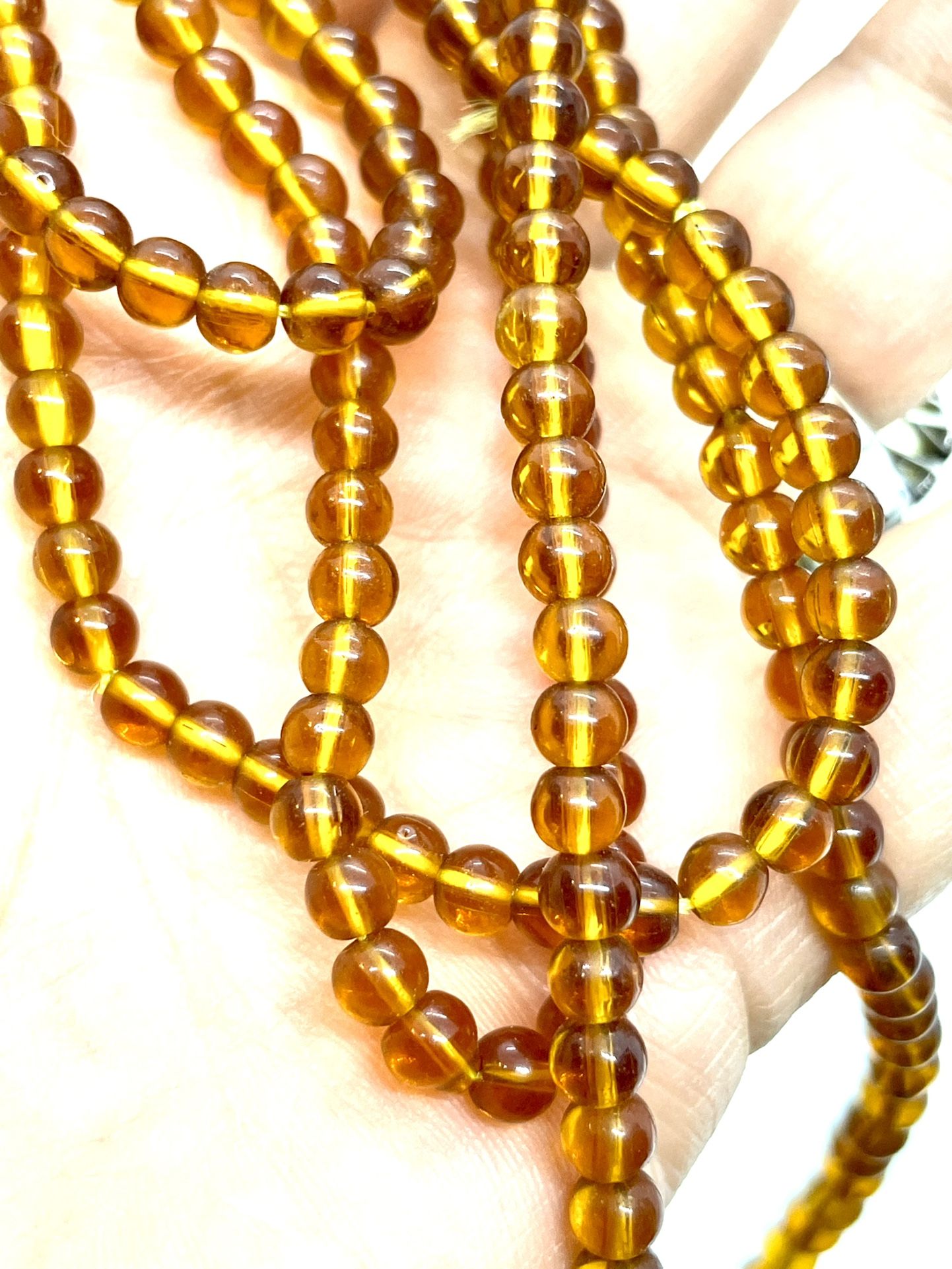 34” Strand Of 4mm Amber Glass Beads