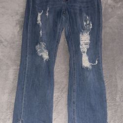 Ripped Medium Wash Slit Flare Jeans – Size 16 