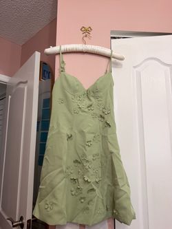 Sage Green Mini Dress with 3D Floral Detail