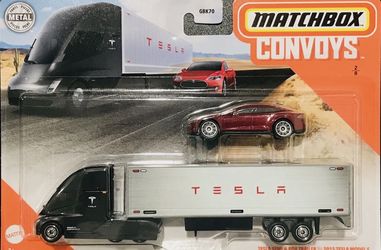 Matchbox Convoys Tesla Semi and box Trailer And 2015 Tesla Model S red