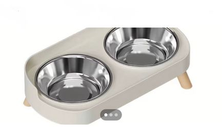 Double Pet Food Water Bowls NonSlip Cat Bowl Stainless Steel Raised Cat Food Bowls with Stand Anti