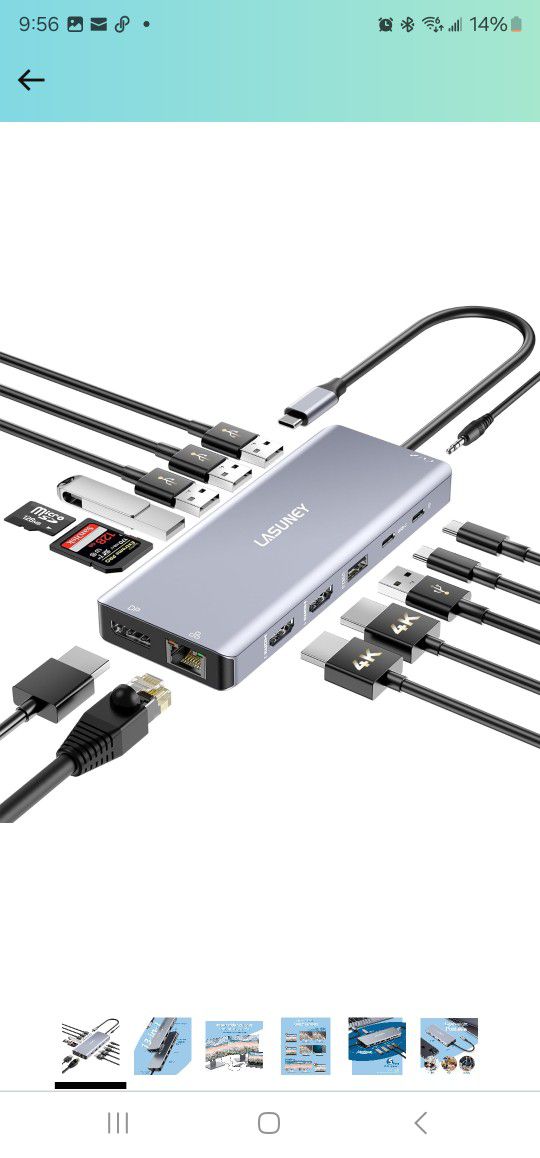 LASUNEY USB C Laptop Docking
Station Dual Monitor,_14 in 1 USB C
Hub Multiport Adapter Dongle with
2 HDMI, DisplayPort, RJ45,_SD/TF,
USB C/A Ports,PD,