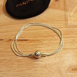 Pandora Authentic Brand New 7.5 Triple Snake Chain Charm Bracelet With Pouch 