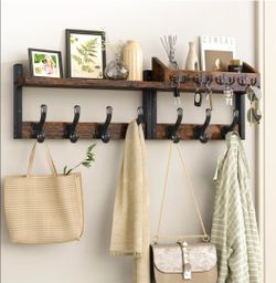 Evermagin 29" Coat Rack Wall Mount with Shelf for Entryway, Rustic Brown
Wall Mounted Coat and Key Rack with Hooks, Key Holder with Mail Organizer for