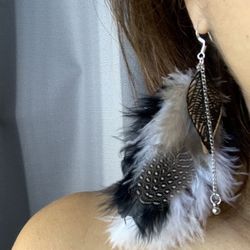  Real Feather Leaf Earrings   