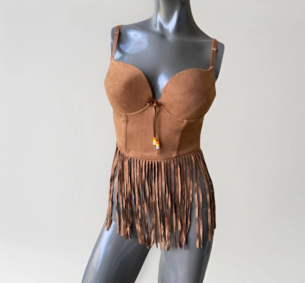 Spirit Halloween Hippie Brown Fringe Corset Women’s Size Small