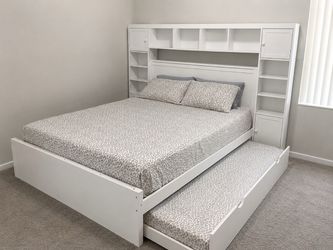 Queen Storage Bed + Mattress + Twin Trundle – Excellent Condition