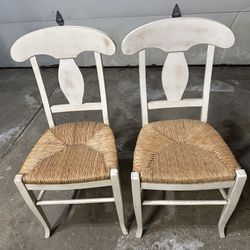 Set of 2 Vintage Rush Seat French Farmhouse Chairs