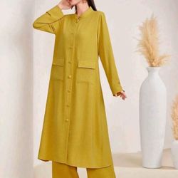Elegant Mustard Longline Button-Down ladies outfit/abaya Set size M