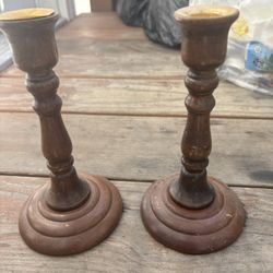 2 Wooden Candle Holders