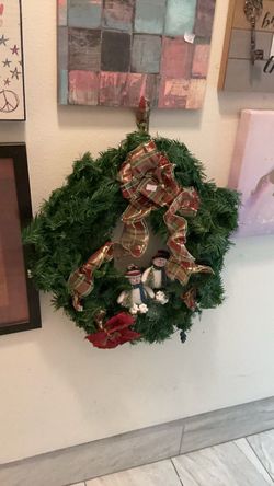 Artificial Christmas Wreath with Snowman Decor