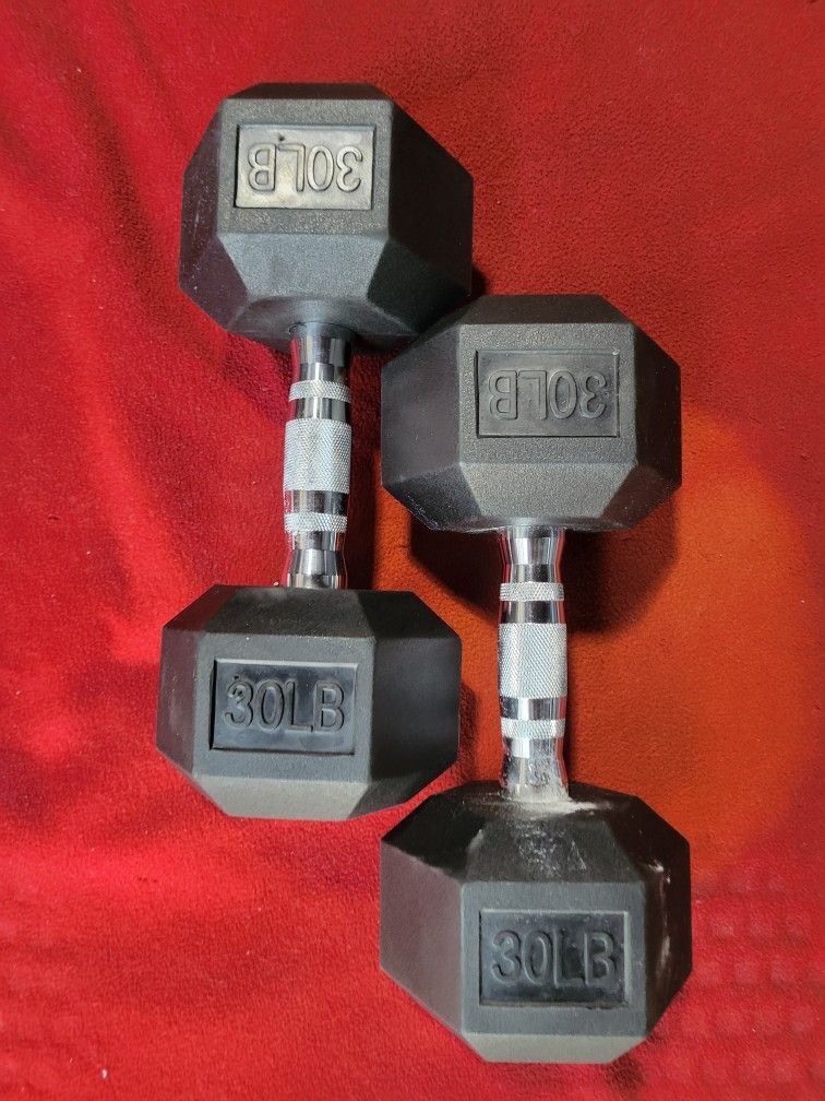 SET OF 30LB RUBBER COATED HEXHEAD DUMBBELLS
TOTAL 60LBs
11525 S HALSTED DUNKINDONUTS/7111.S WESTERN WALGREENS
65$ CASH ONLY AS IS