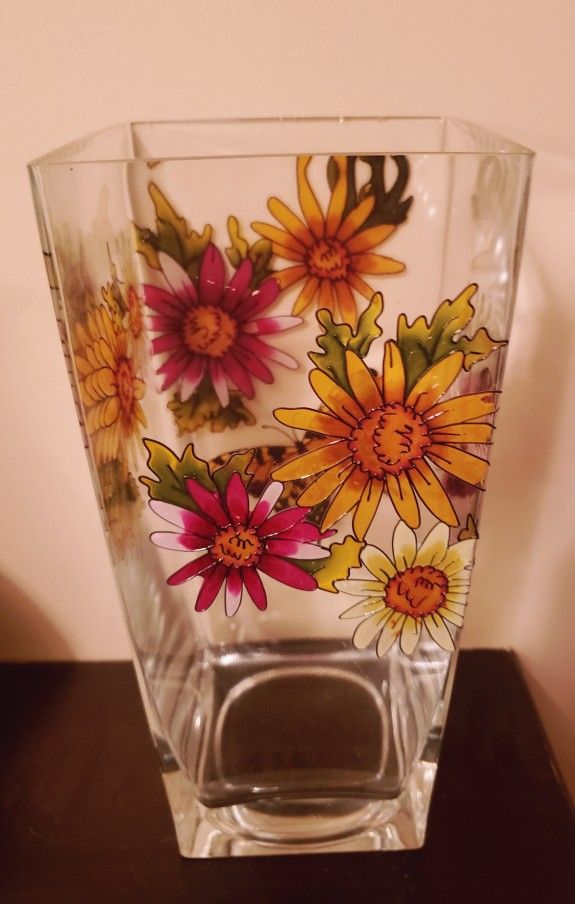Beautiful Handpainted 3D Votive Glass Vase 10"