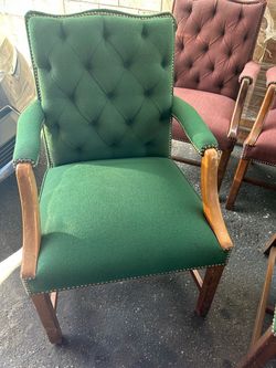Green Tufted Armchair with Nailhead Trim